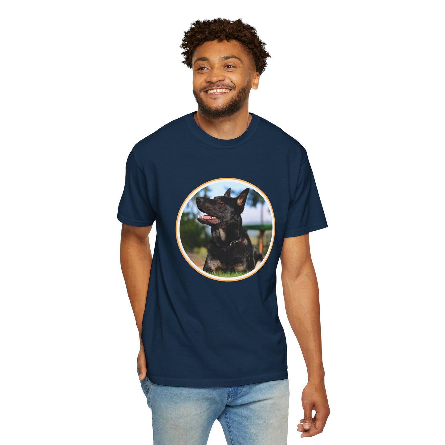 Unisex T-Shirt With Bicolor Working Line German Shepherd Sitting On The Ground