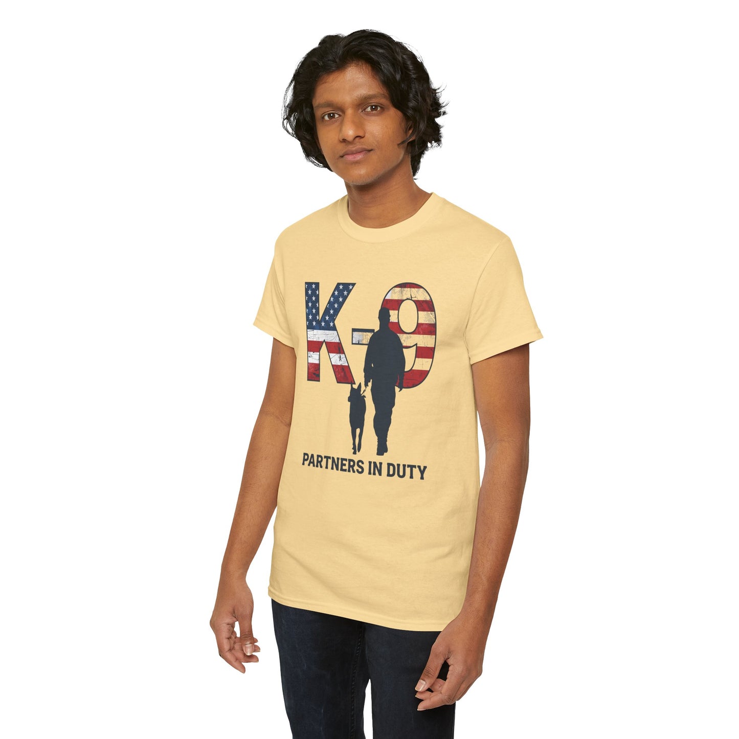 Patriotic K-9 T-Shirt - Partners in Duty Tee | Unisex Heavy Cotton Tee for Dog Lovers, Military Support, Gifts for Dog Handlers