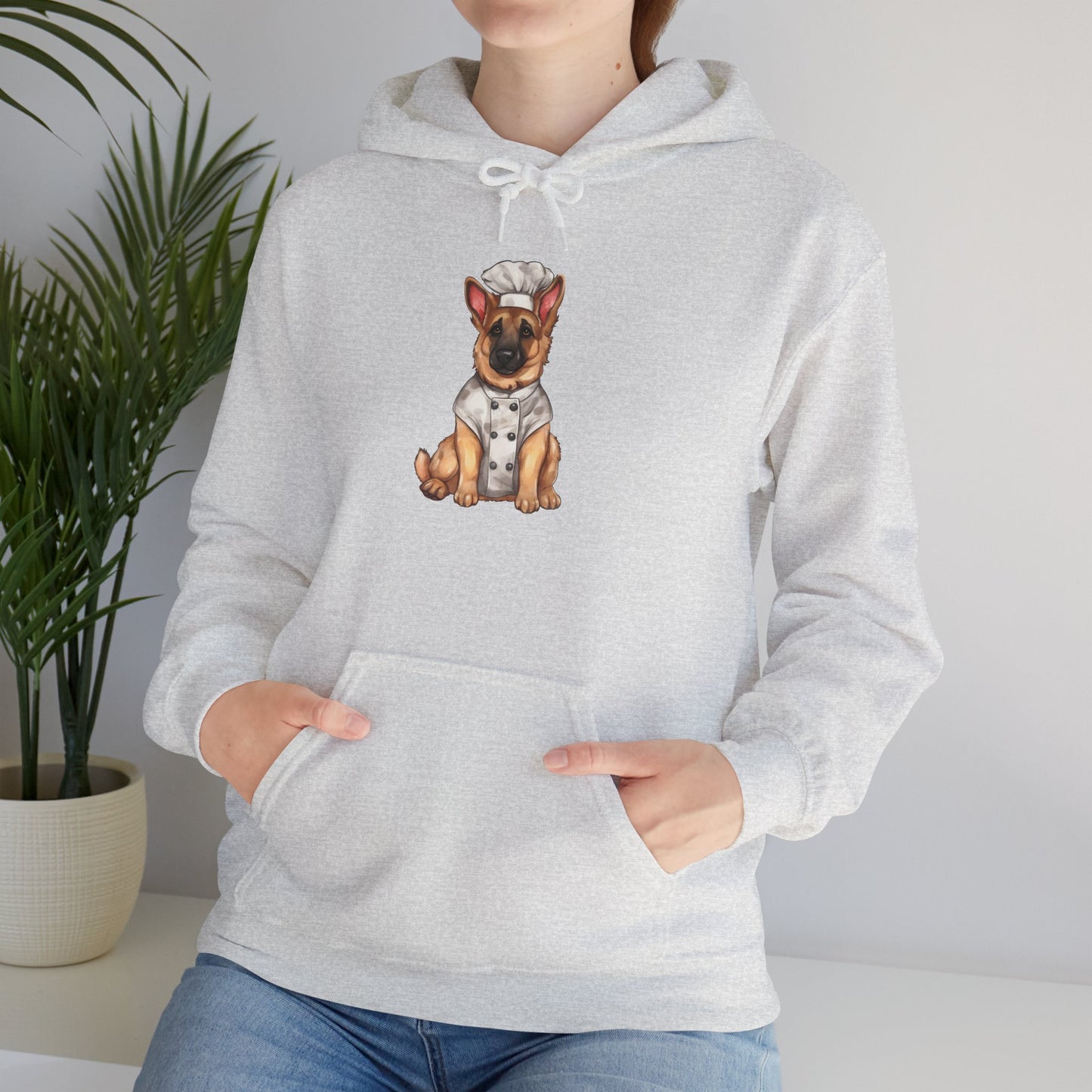 Unisex Dog Lover Hoodie With a Graphic of German Shepherd Wearing Chef Suit