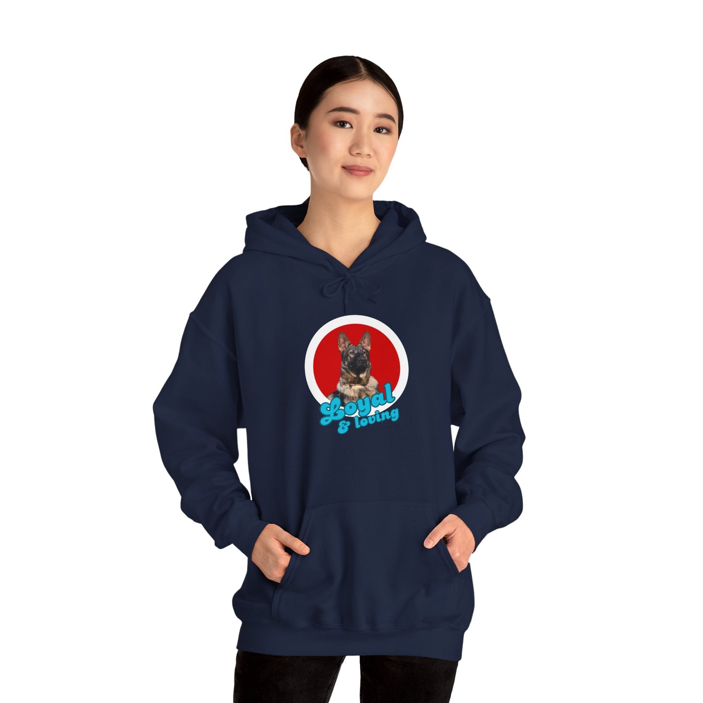 Unisex Dog Lover Hoodie With Close Up of Working Line German Shepherd and Caption Loyal & Loving