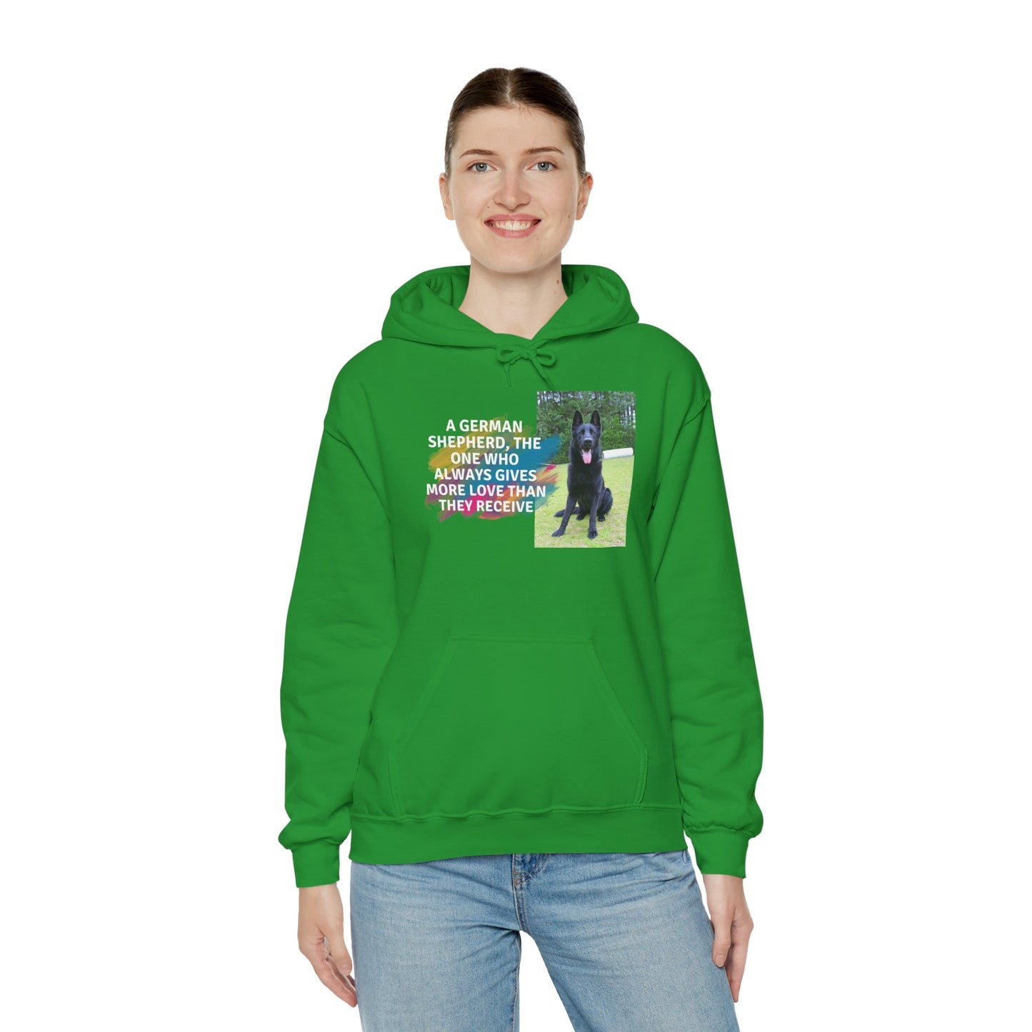 Unisex Dog Lover Hoodie With Black German Shepherd and Quote The One Who Always Gives More Love Than They Receive