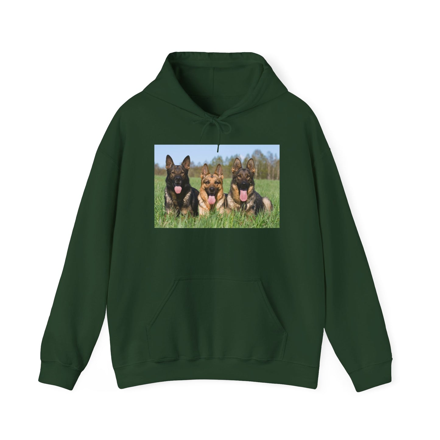 A Dog Lover Hoodie With Three Giant German Shepherds Lying on The Grass Leaving Tongues Out