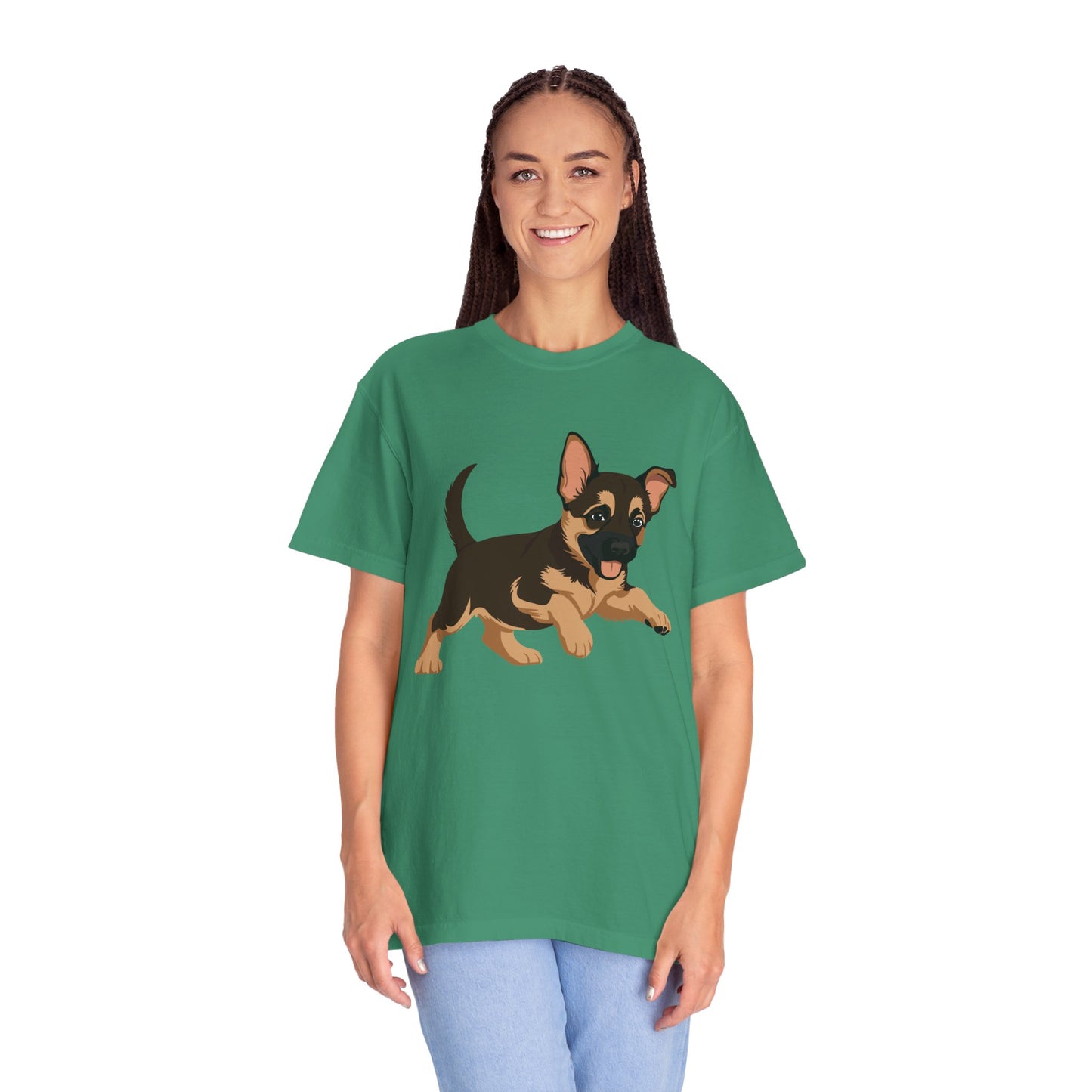 Unisex Dog Lover T-Shirt With a Graphic of Cute Playing German Shepherd Puppy