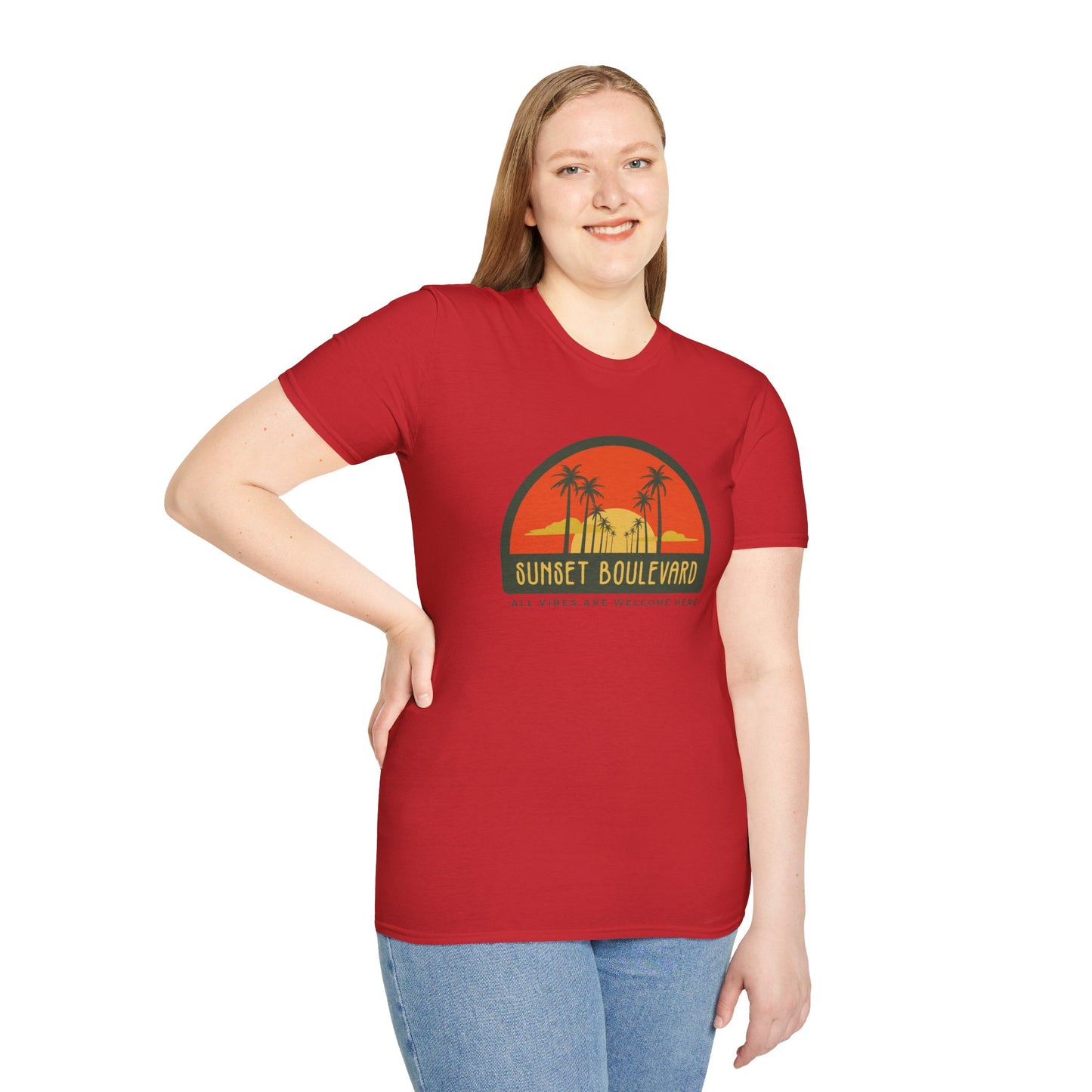 Sunset Boulevard Unisex Softstyle T-Shirt, Retro Beach Tee, Vacation Shirt, Summer Apparel, Travel Gift