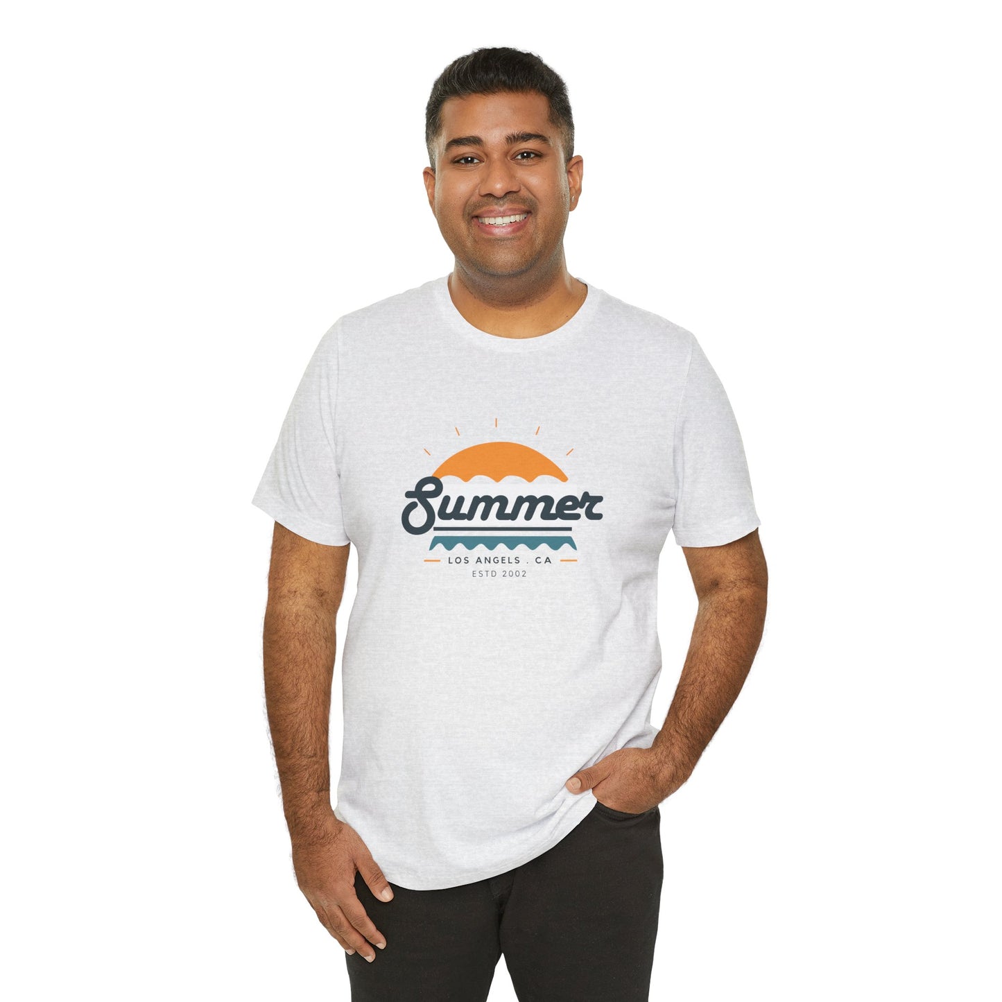 Summer Vibes Unisex Jersey Short Sleeve Tee, Beach Shirt, Casual Summer Wear, Gift for Friends, Coastal Adventure Top, LA Style Tee