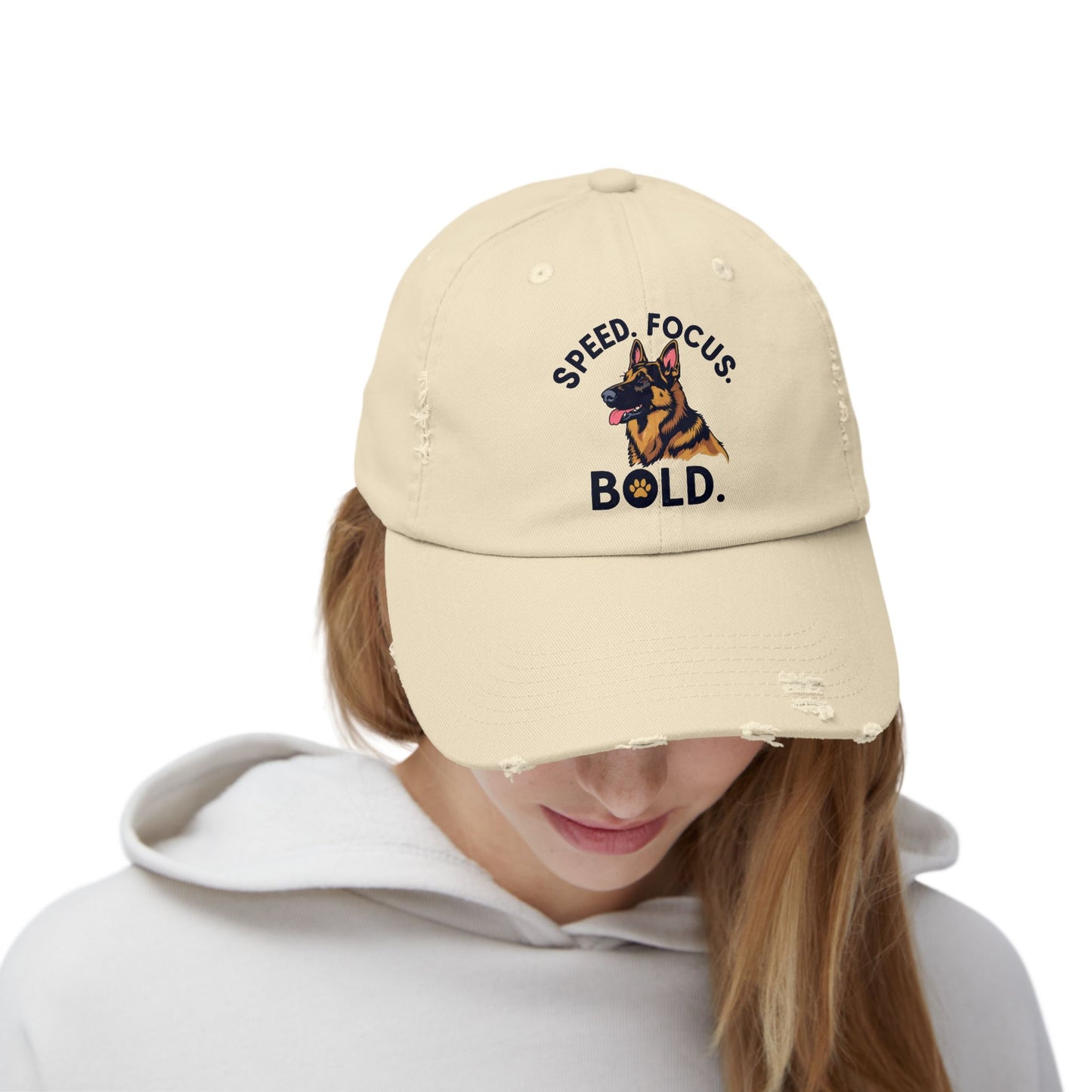 Speed Focus Bold German Shepherd Agility Distressed Hat, Dog Lover Gift, Casual Fashion Accessory, Summer Style, Outdoor Fun
