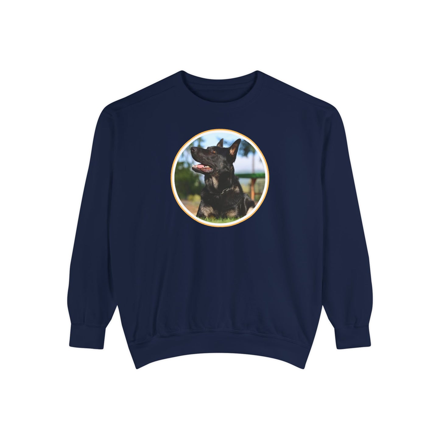 Unisex Dog Lover Sweatshirt With Close Up of Bicolor German Shepherd Inside Round Shape