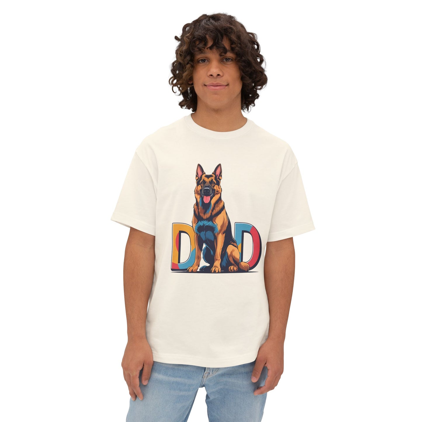 German Shepherd Dad Unisex Oversized Boxy Tee, Dog Lover Gift, Pet Portrait Shirt, Casual Streetwear, Animal Lover Apparel