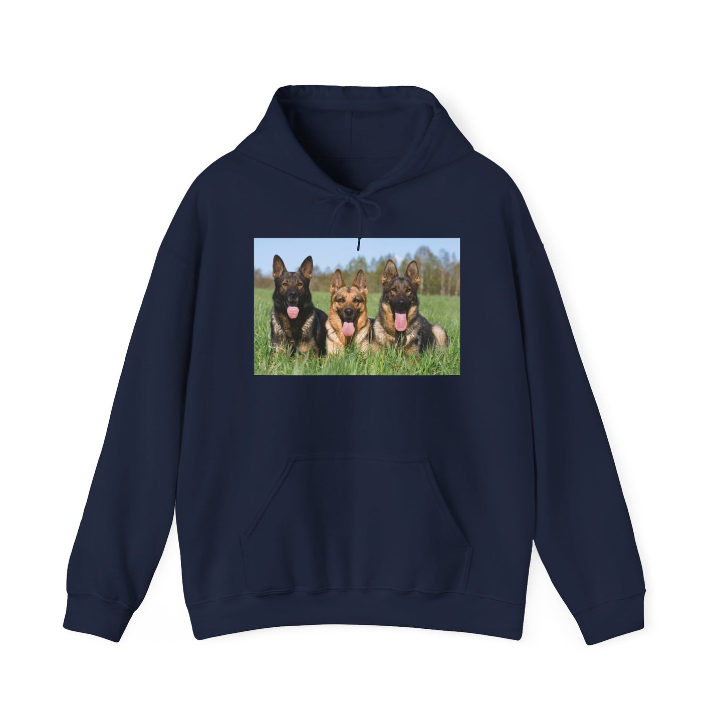 A Dog Lover Hoodie With Three Giant German Shepherds Lying on The Grass Leaving Tongues Out