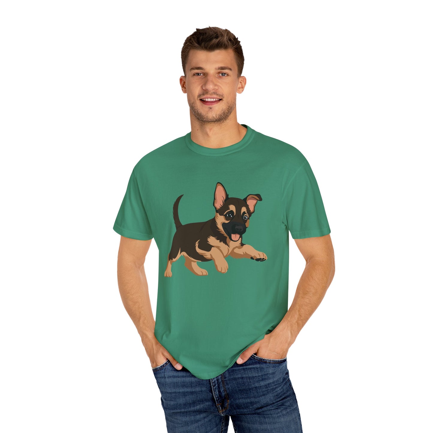Unisex Dog Lover T-Shirt With a Graphic of Cute Playing German Shepherd Puppy