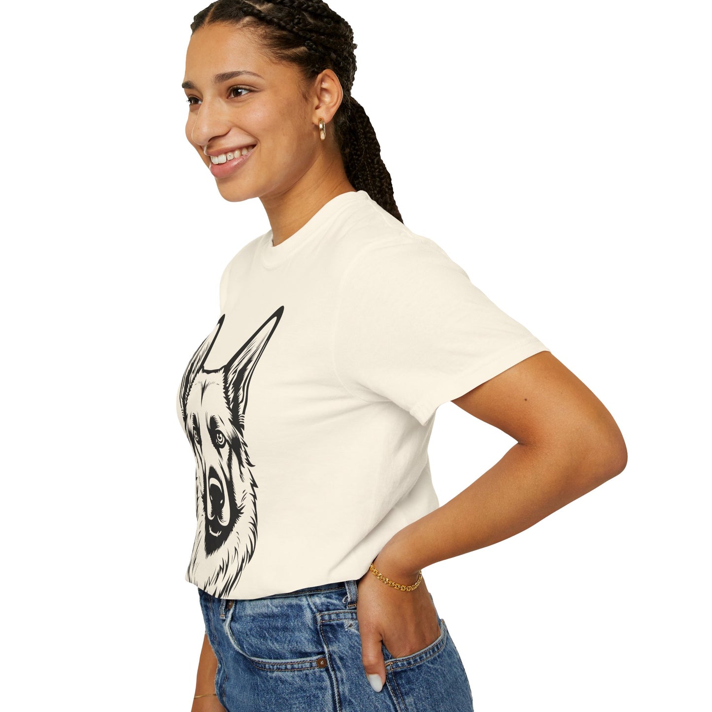 Unisex Dog Lover T-Shirt With a Close Up Graphic of Black and Transparent German Shepherd