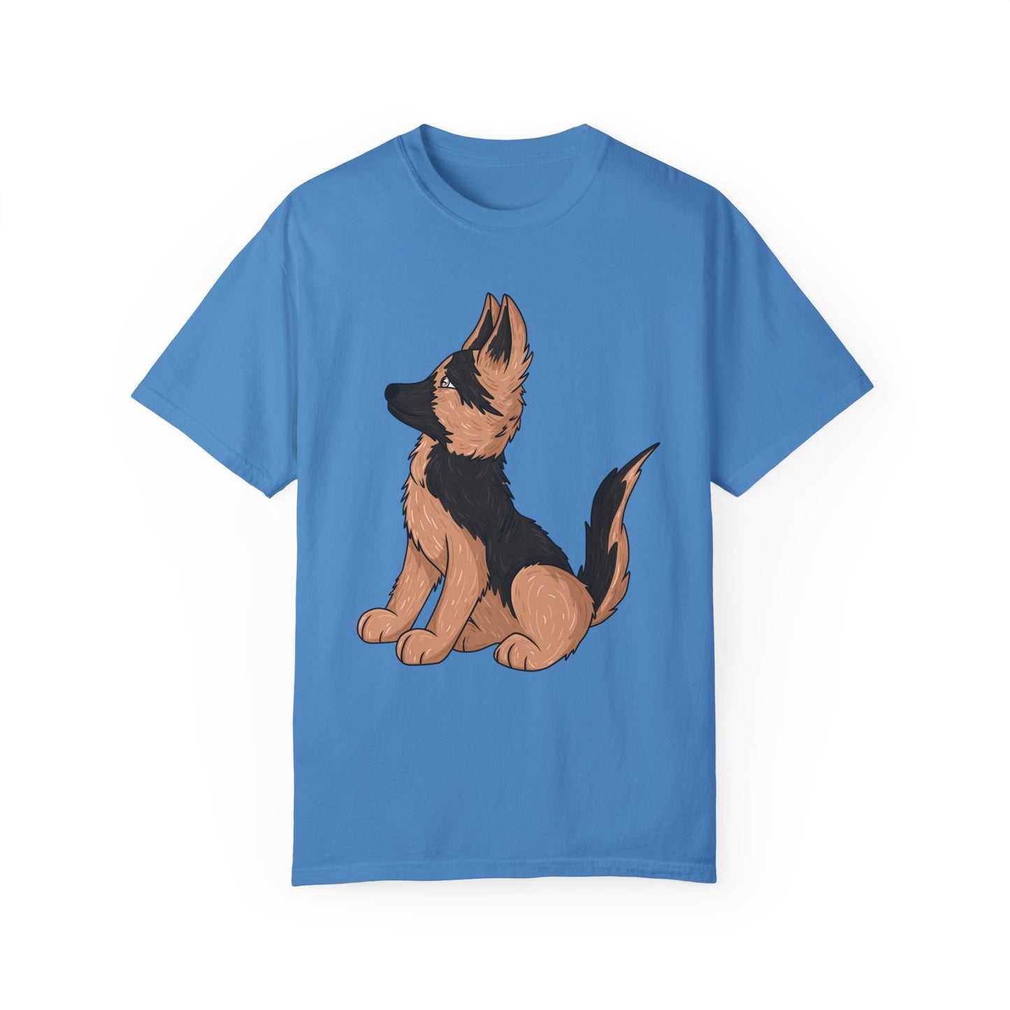 Unisex Dog Lover T-Shirt With a Graphic of Cute German Shepherd Puppy Looking Upward