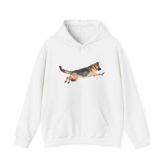Unisex Dog Lover Hoodie With a Wet German Shepherd Jumping in the Air