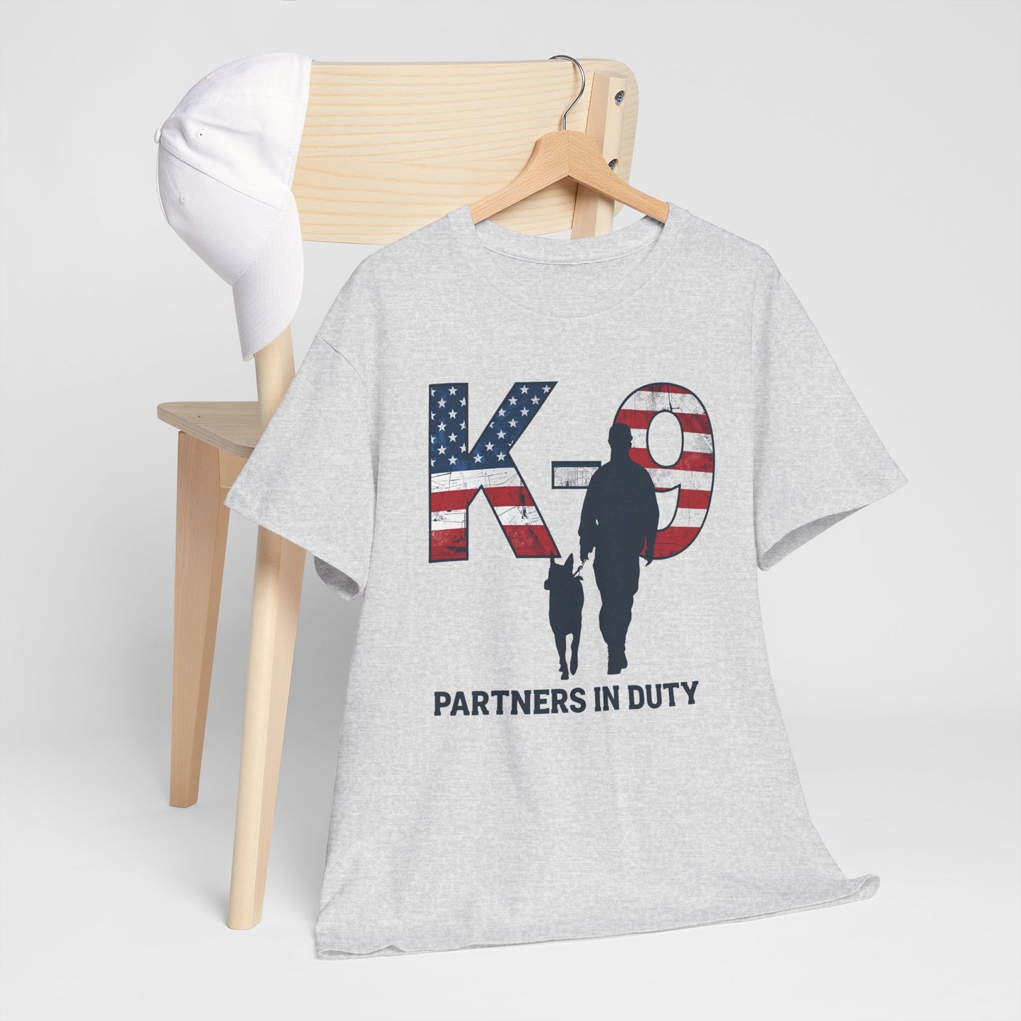 Patriotic K-9 T-Shirt - Partners in Duty Tee | Unisex Heavy Cotton Tee for Dog Lovers, Military Support, Gifts for Dog Handlers