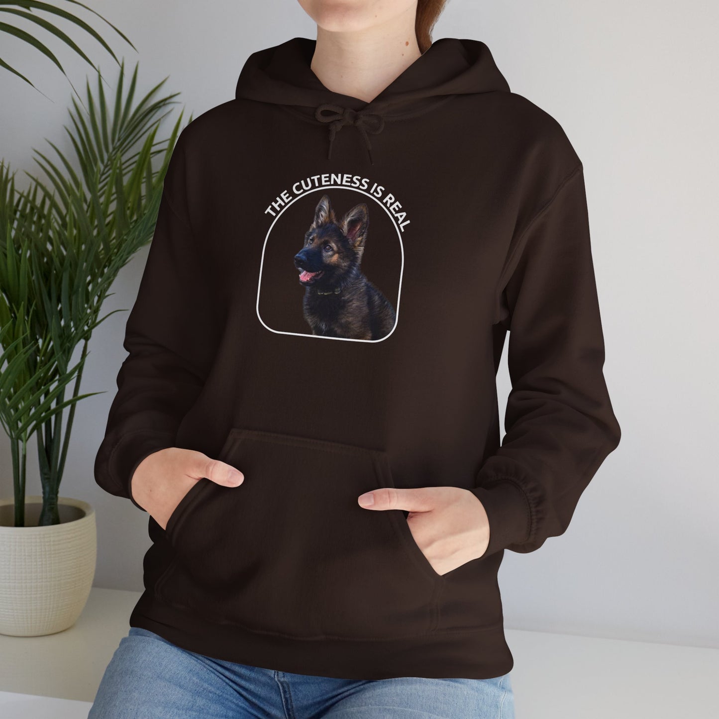 Unisex Dog Lover Hoodie With Cute German Shepherd Puppy and Caption The Cuteness Is Real