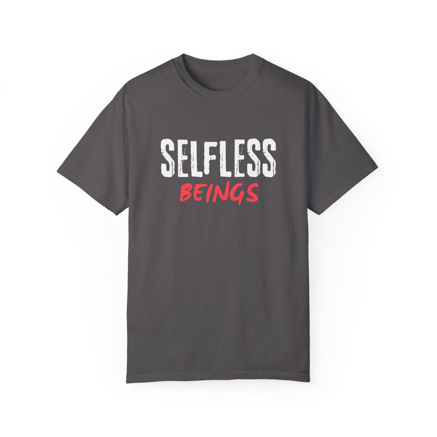 Unisex Dog Lover T-Shirt With Text "Selfless Beings" Designed Using White and Red Effect