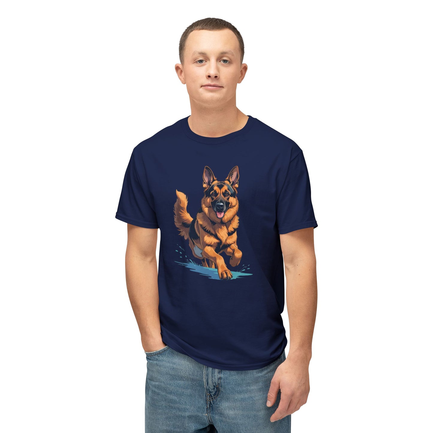 Running German Shepherd Dog Unisex HD Cotton™ T-shirt, Pet Lover Gift, Casual Wear, Animal Print Apparel, Funny Dog Shirt