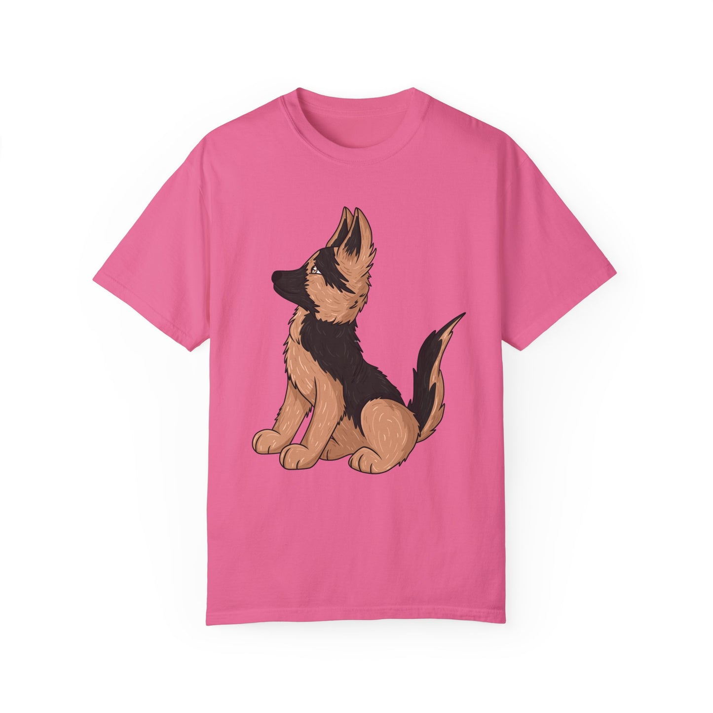 Unisex Dog Lover T-Shirt With a Graphic of Cute German Shepherd Puppy Looking Upward