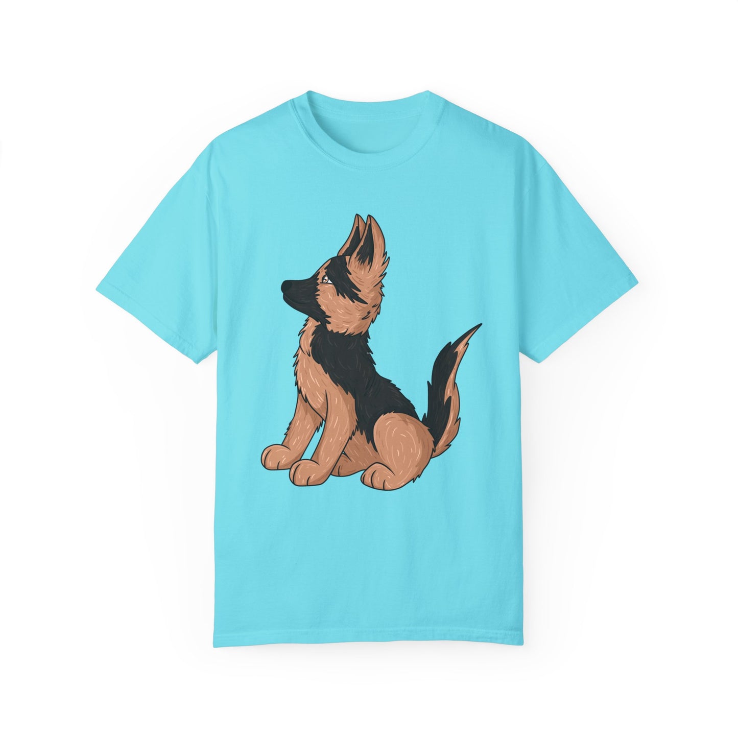 Unisex Dog Lover T-Shirt With a Graphic of Cute German Shepherd Puppy Looking Upward