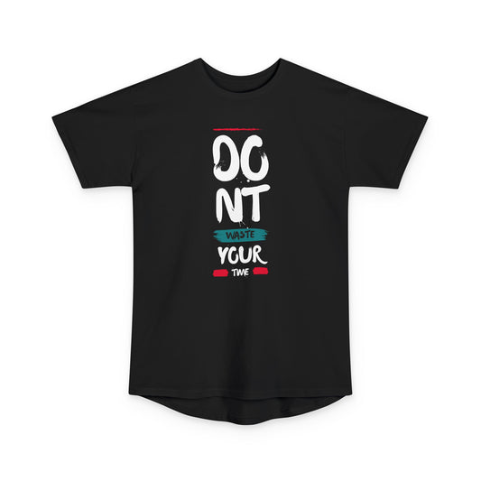 Unisex Long Body Urban Graphic Tee - Don't Waste Your Time, Streetwear Shirt, Trendy T-Shirt, Gift for Friends, Casual Everyday Wear