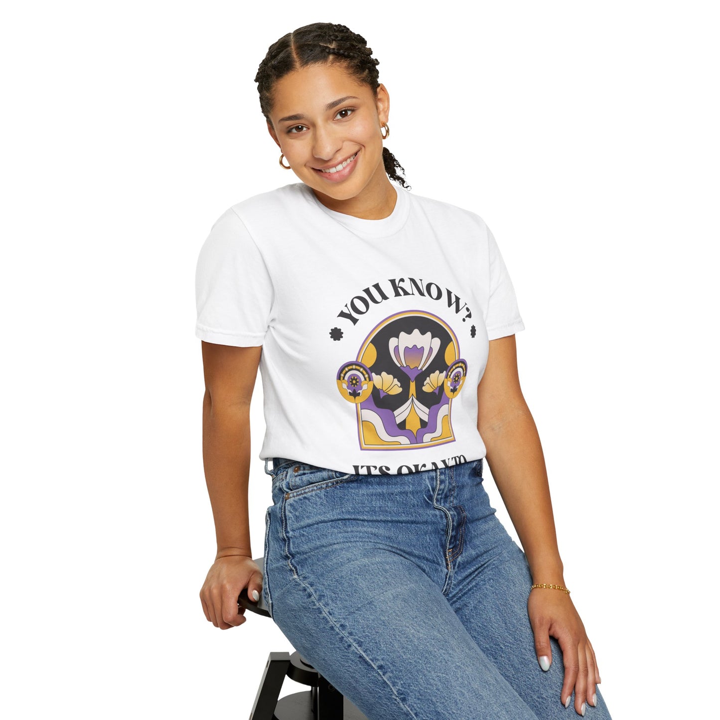 Unisex Floral Graphic T-Shirt - Empowering Statement Tee for Comfort and Self-Care - "It's Okay to Say No", Feminist Gift, Casual Wear, Everyday Style