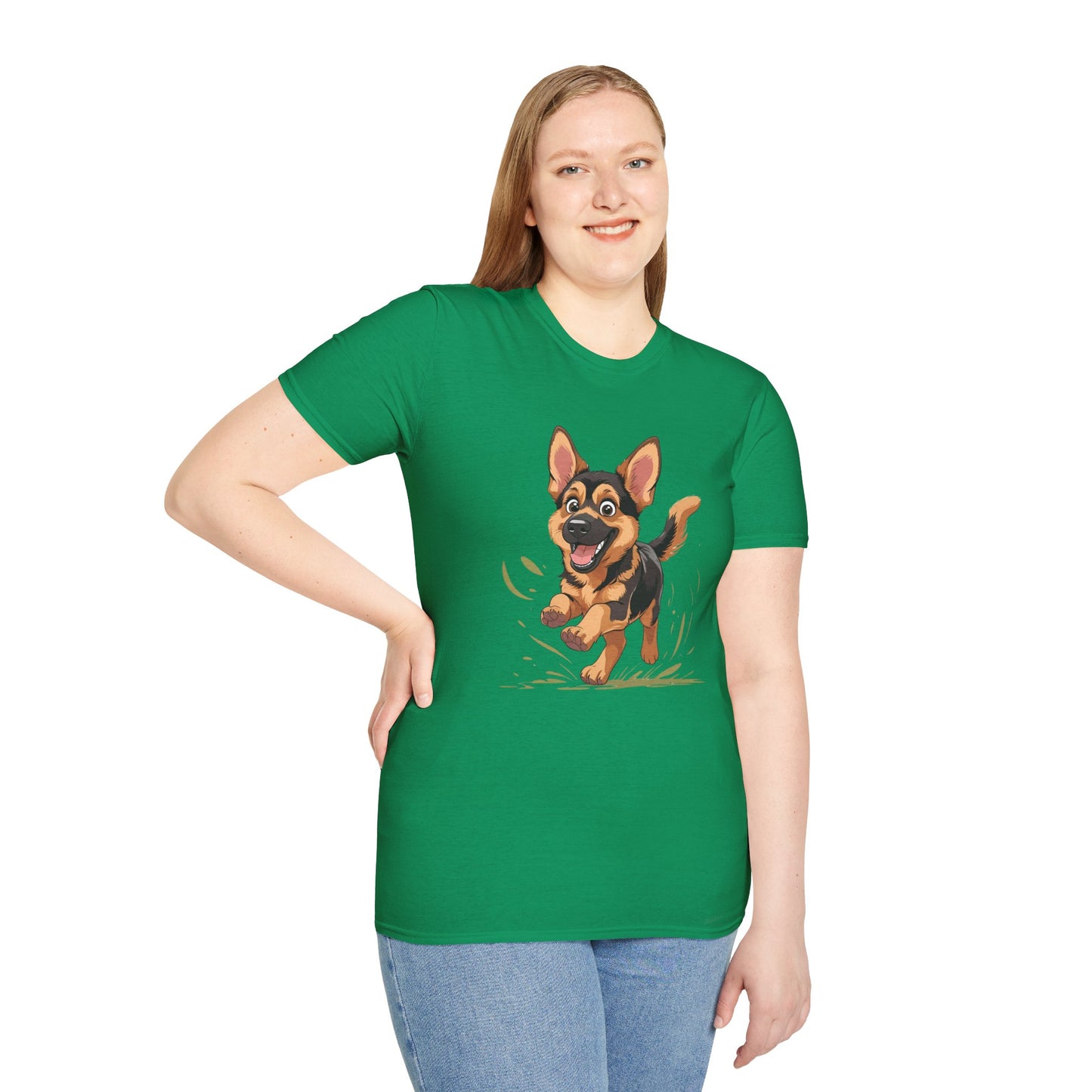 Cute Playing Puppy Graphic Unisex Softstyle T-Shirt, Dog Lover Gift, Casual Wear, Animal Theme Shirt, Perfect for Birthdays, Pet Owners