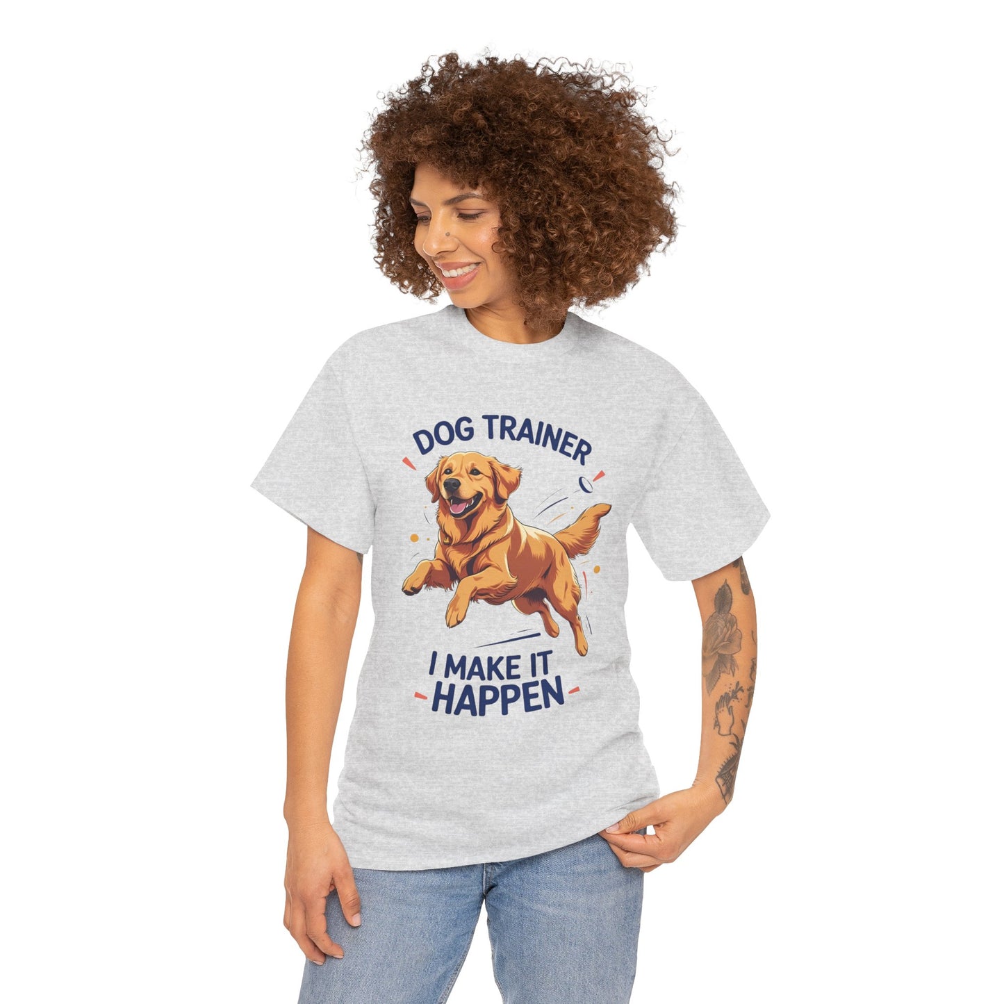 Dog Trainer Unisex Heavy Cotton Tee - I Make It Happen, Golden Retriever, Training Sessions, Gifts, Casual Wear, Animal Enthusiasts