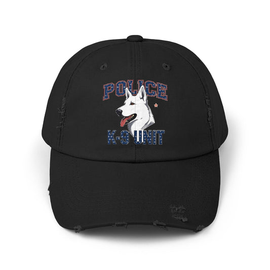 Unisex Distressed Cap with Police K9 Design Featuring German Shepherd, Trendy Dog Lover Hat, Perfect Gift for Police Supporters