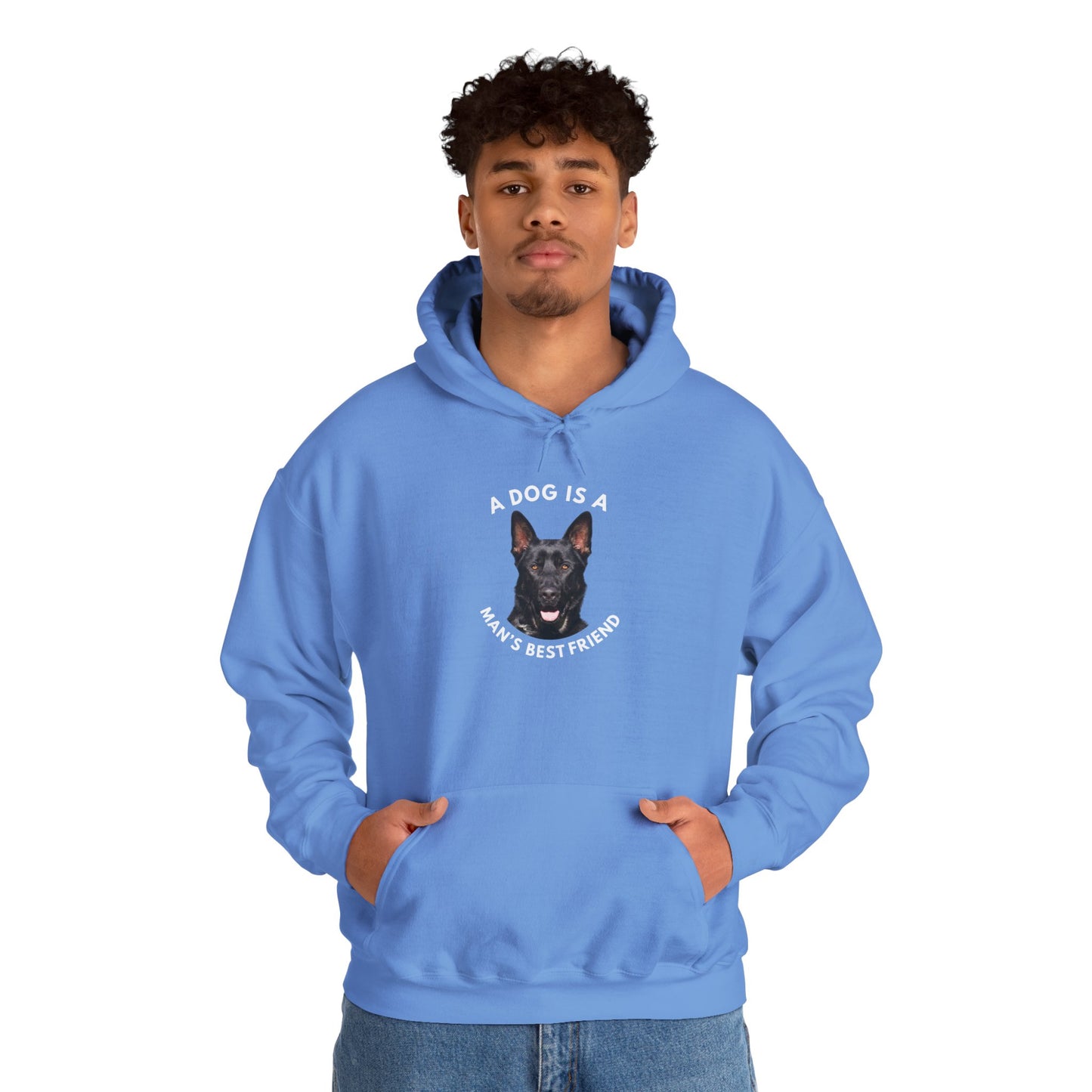 Unisex Dog Lover Hoodie With Close Up of German Shepherd and Caption A Dog Is A Man's Best Friend