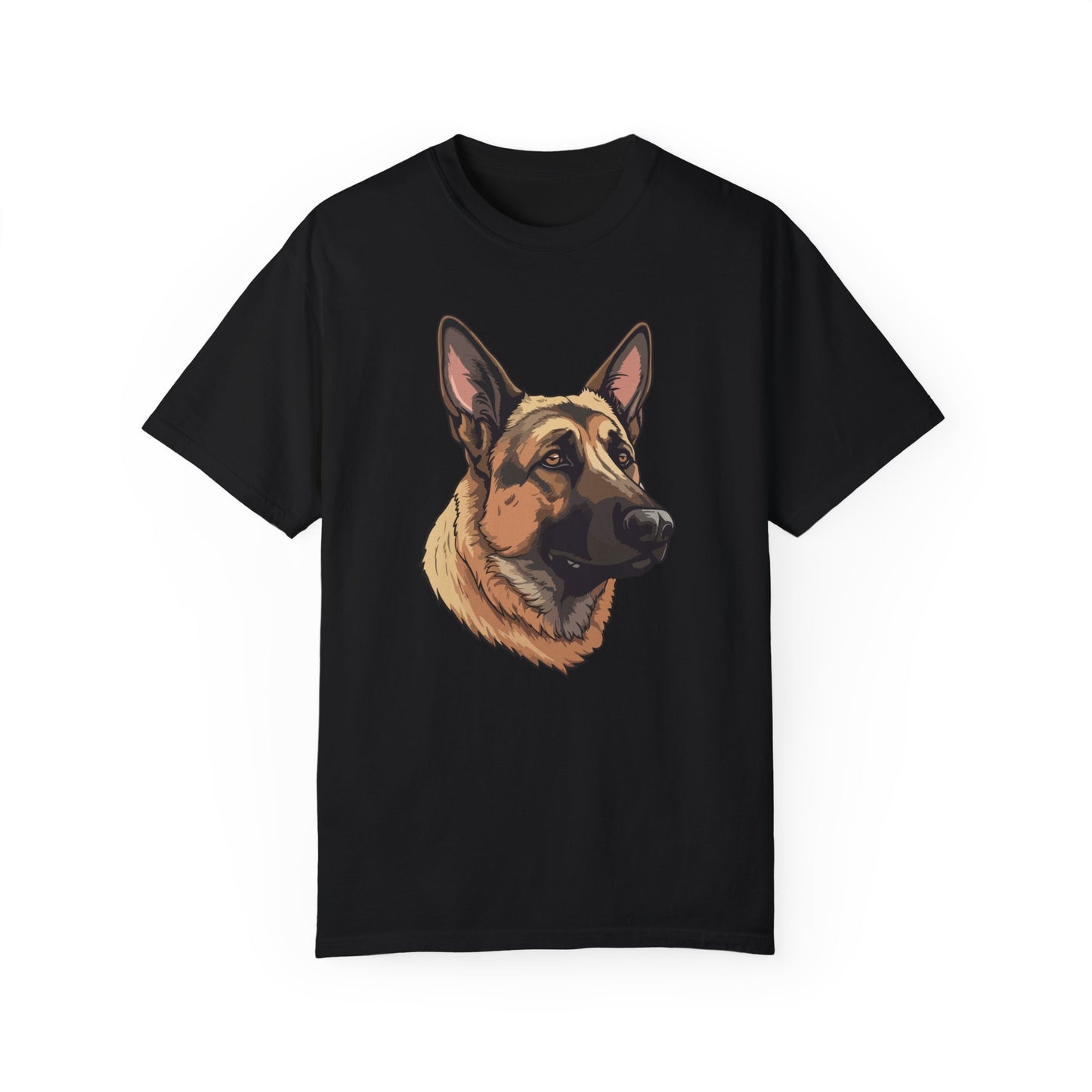 Unisex Dog Lover T-Shirt With a Close Up Graphic of Serious German Shepherd