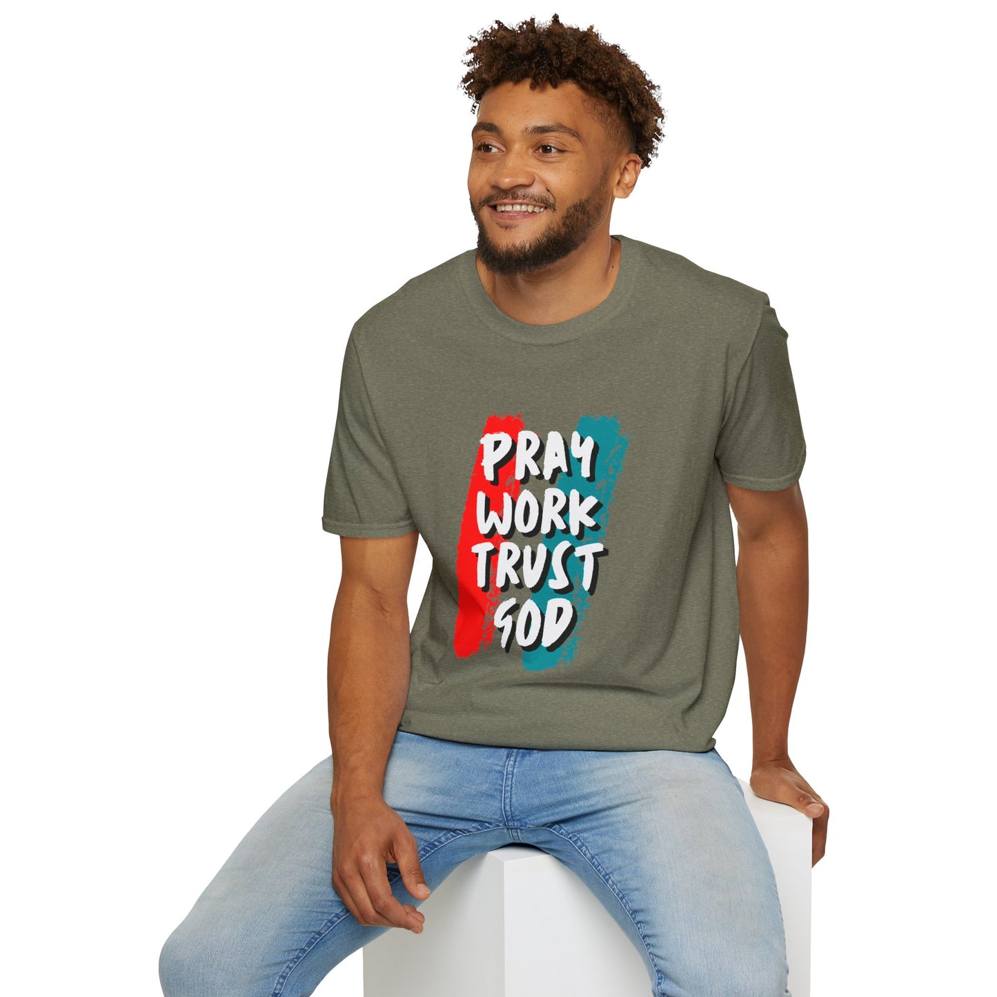 Inspiration Unisex T-Shirt - Pray, Work, Trust God, Motivational Tee, Faith-Based Apparel, Casual Wear, Gift for Believers, Christian Clothing