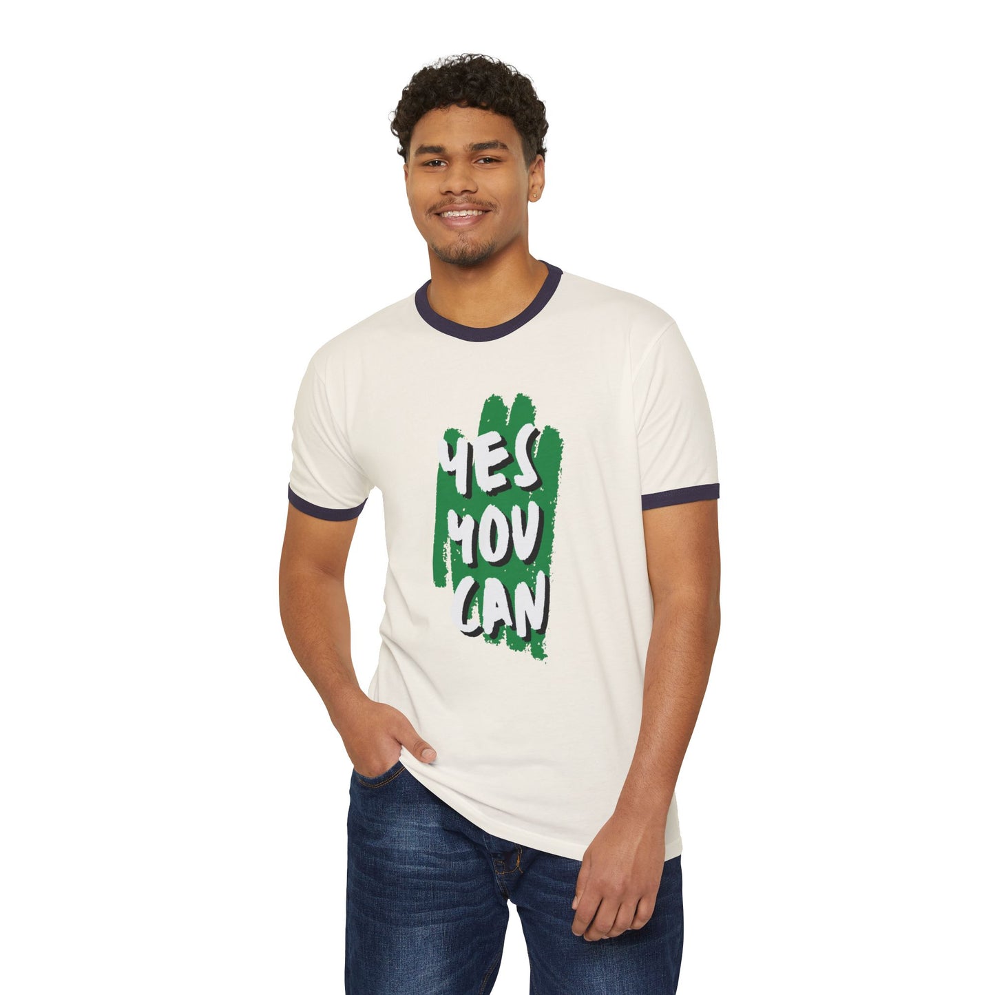 Yes You Can Unisex Cotton Ringer T-Shirt, Motivational Tee, Casual Wear, Gift for Friends, Positive Vibes, Everyday Comfort