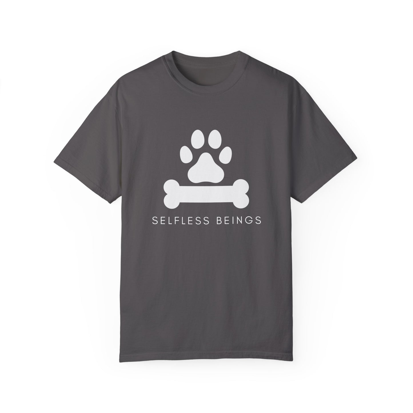 Unisex Dog Lover T-Shirt With Graphic of Dog Bone and Paw and Caption Selfless Beings