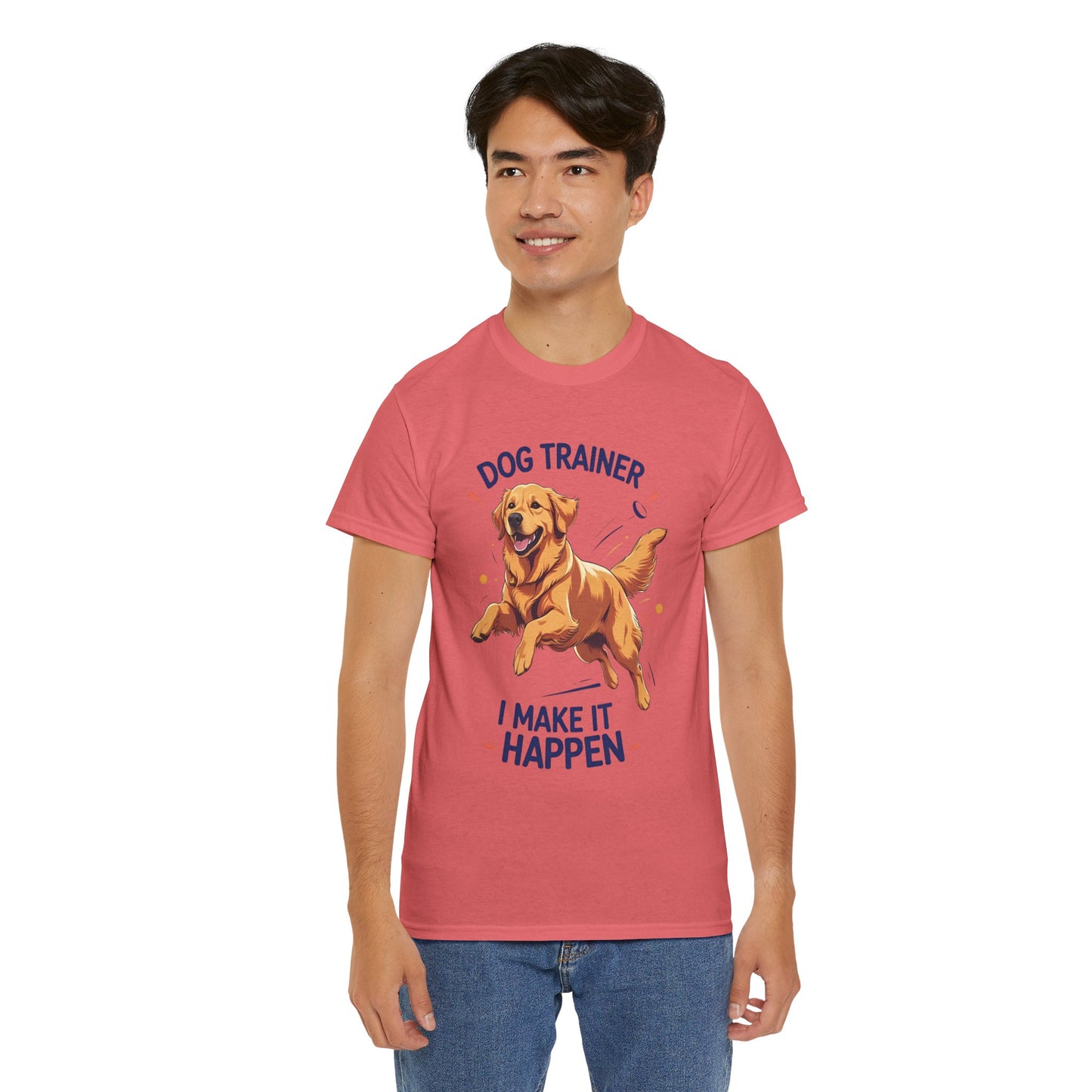 Dog Trainer Unisex Heavy Cotton Tee - I Make It Happen, Golden Retriever, Training Sessions, Gifts, Casual Wear, Animal Enthusiasts