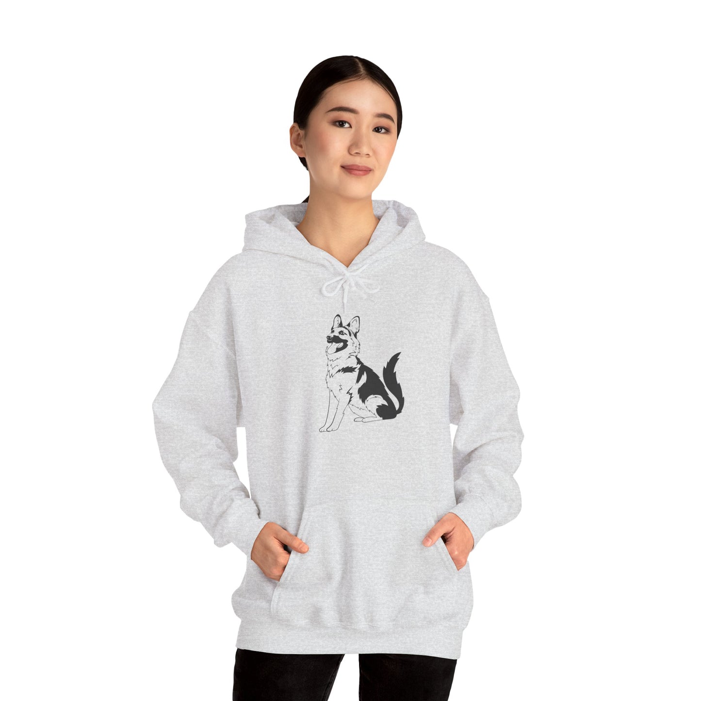 Unisex Dog Lover Hoodie With a Graphic of Black and Transparent German Shepherd Sloppily Sitting