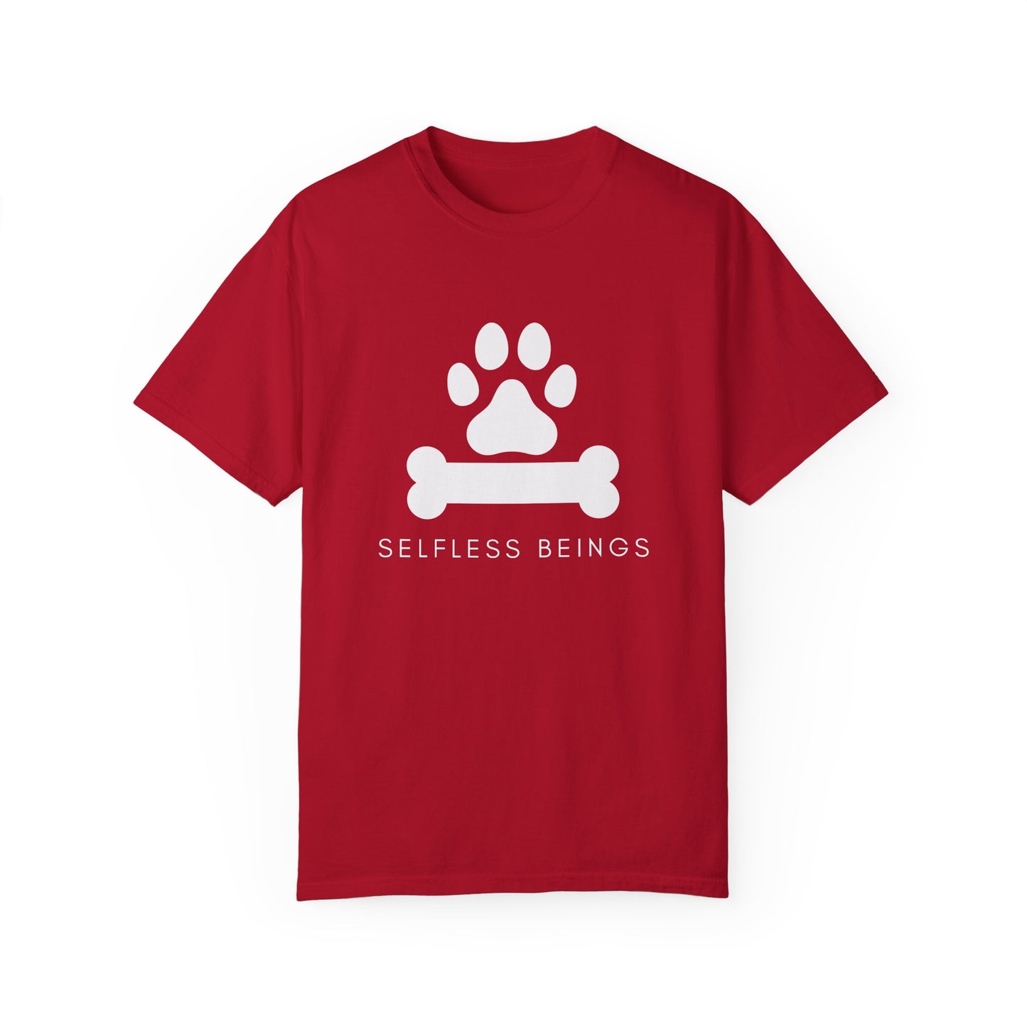 Unisex Dog Lover T-Shirt With Graphic of Dog Bone and Paw and Caption Selfless Beings