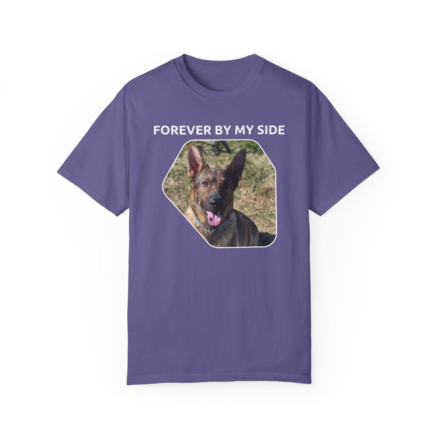 Unisex Dog Lover T-Shirt With Sable German Shepherd and Caption Forever By My Side