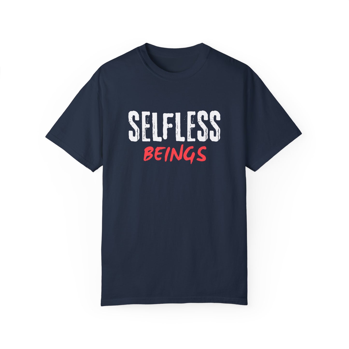 Unisex Dog Lover T-Shirt With Text "Selfless Beings" Designed Using White and Red Effect