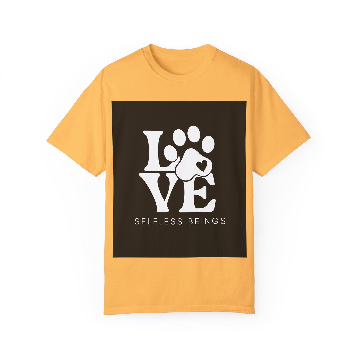 Unisex Dog Lover T-Shirt With Graphic of Love Dog-Paw and Caption Selfless Beings