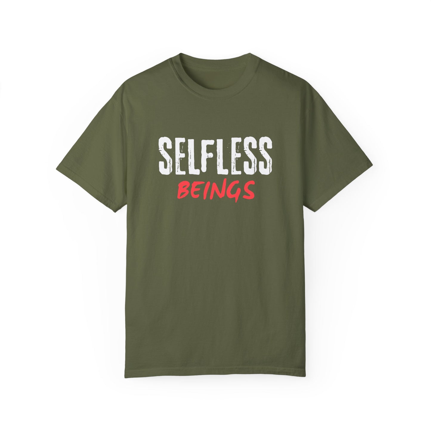Unisex Dog Lover T-Shirt With Text "Selfless Beings" Designed Using White and Red Effect