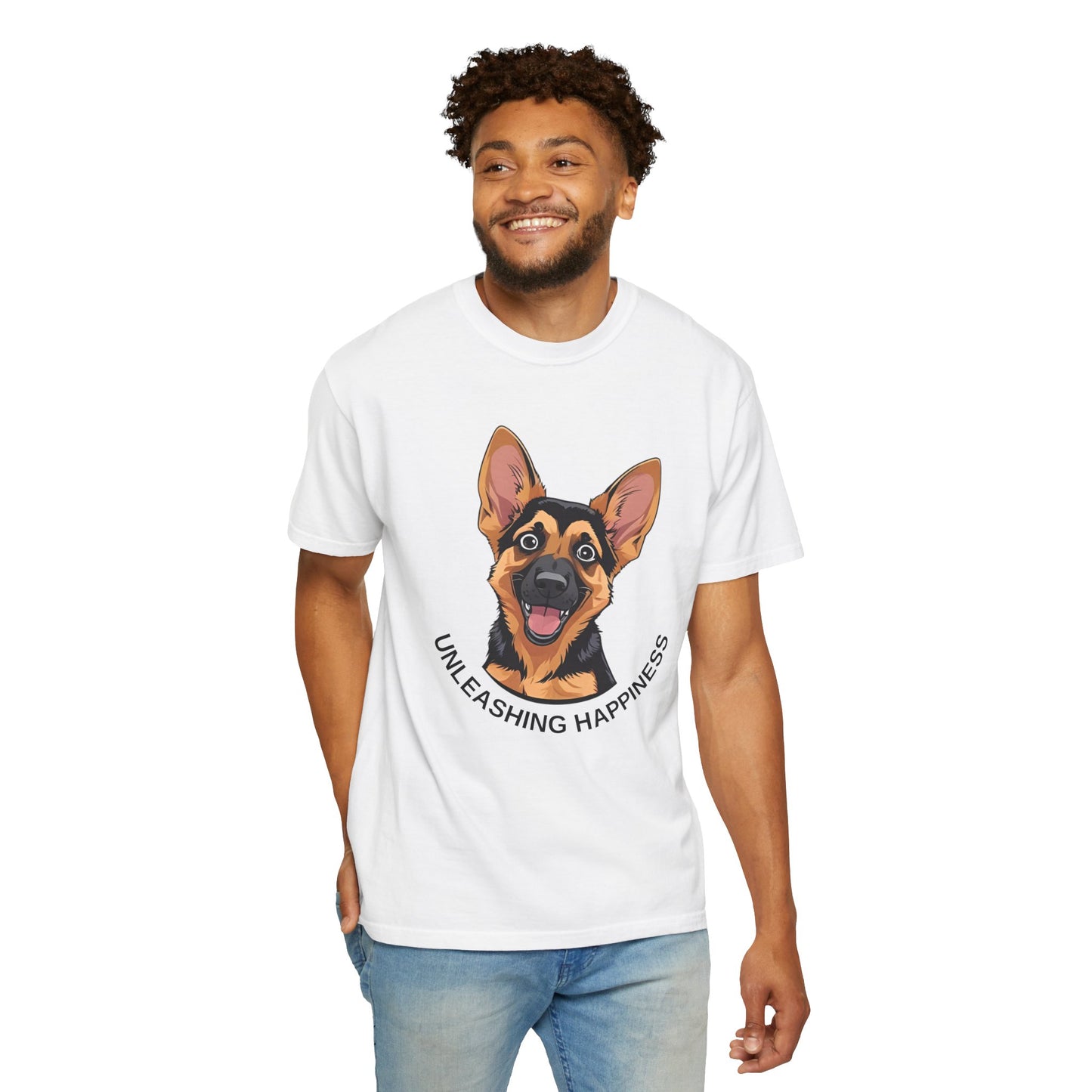 Happy Dog Graphic Tee, Unisex German Shepherd Puppy T-Shirt - Unleashing Happiness, Pet Lover Gift, Animal Lovers Apparel, Unique Dog Lover Shirt