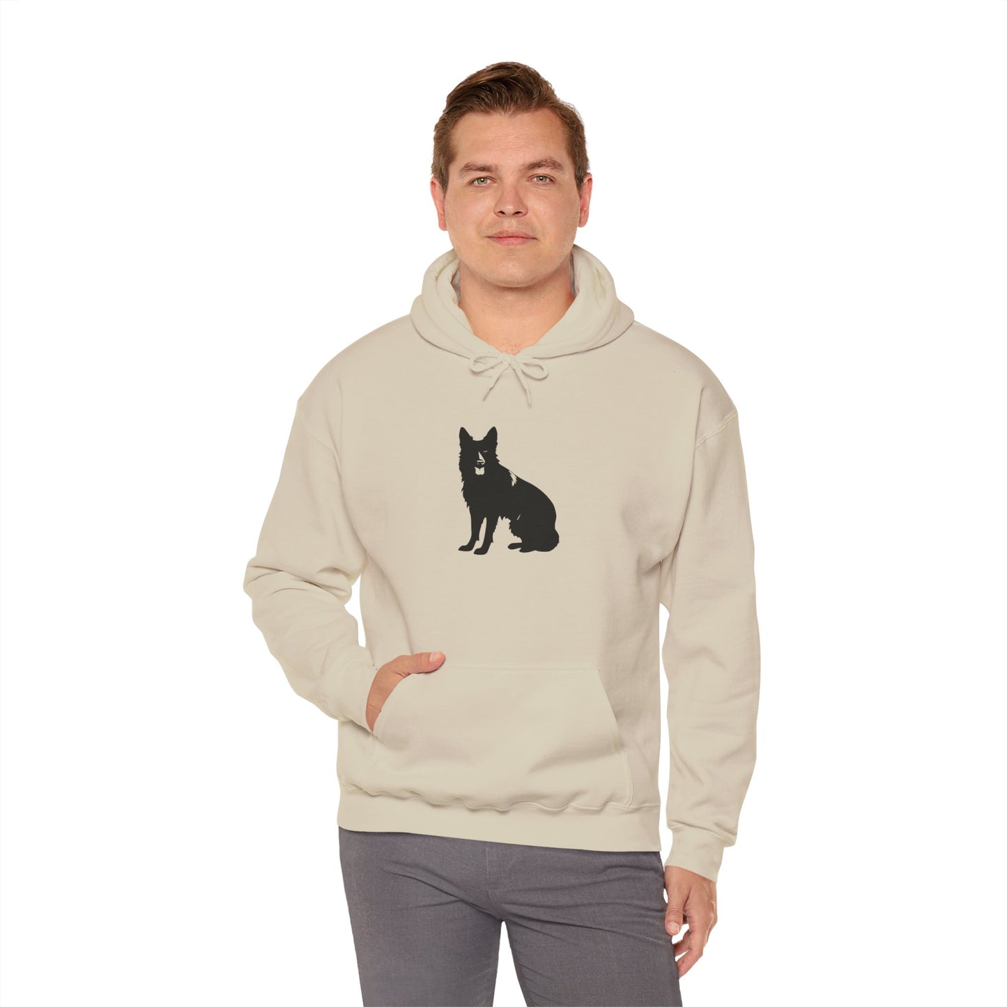 A Unisex Dog Lover Hoodie With Black German Shepherd Leaving His Tongue Out Sloppy Sitting