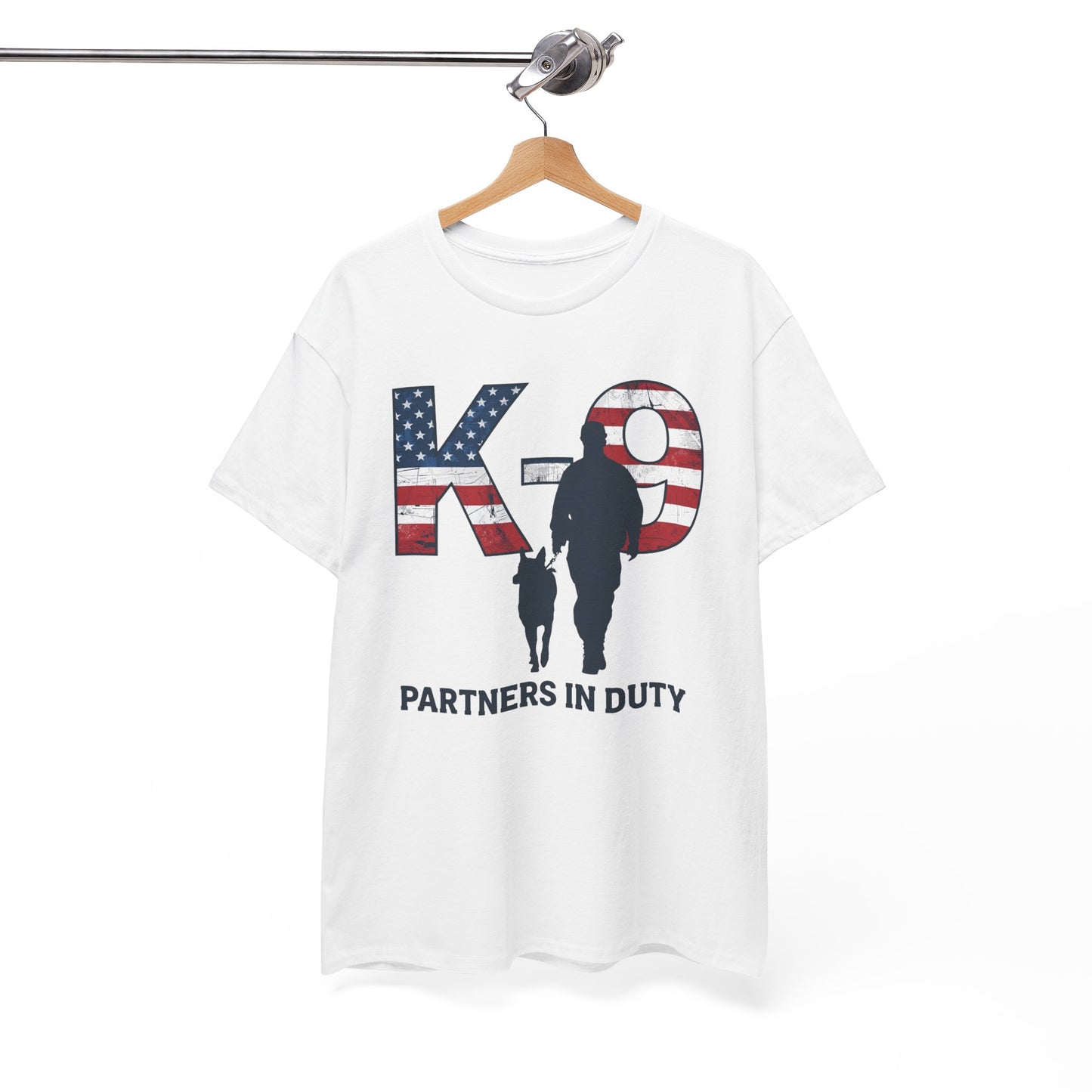 Patriotic K-9 T-Shirt - Partners in Duty Tee | Unisex Heavy Cotton Tee for Dog Lovers, Military Support, Gifts for Dog Handlers