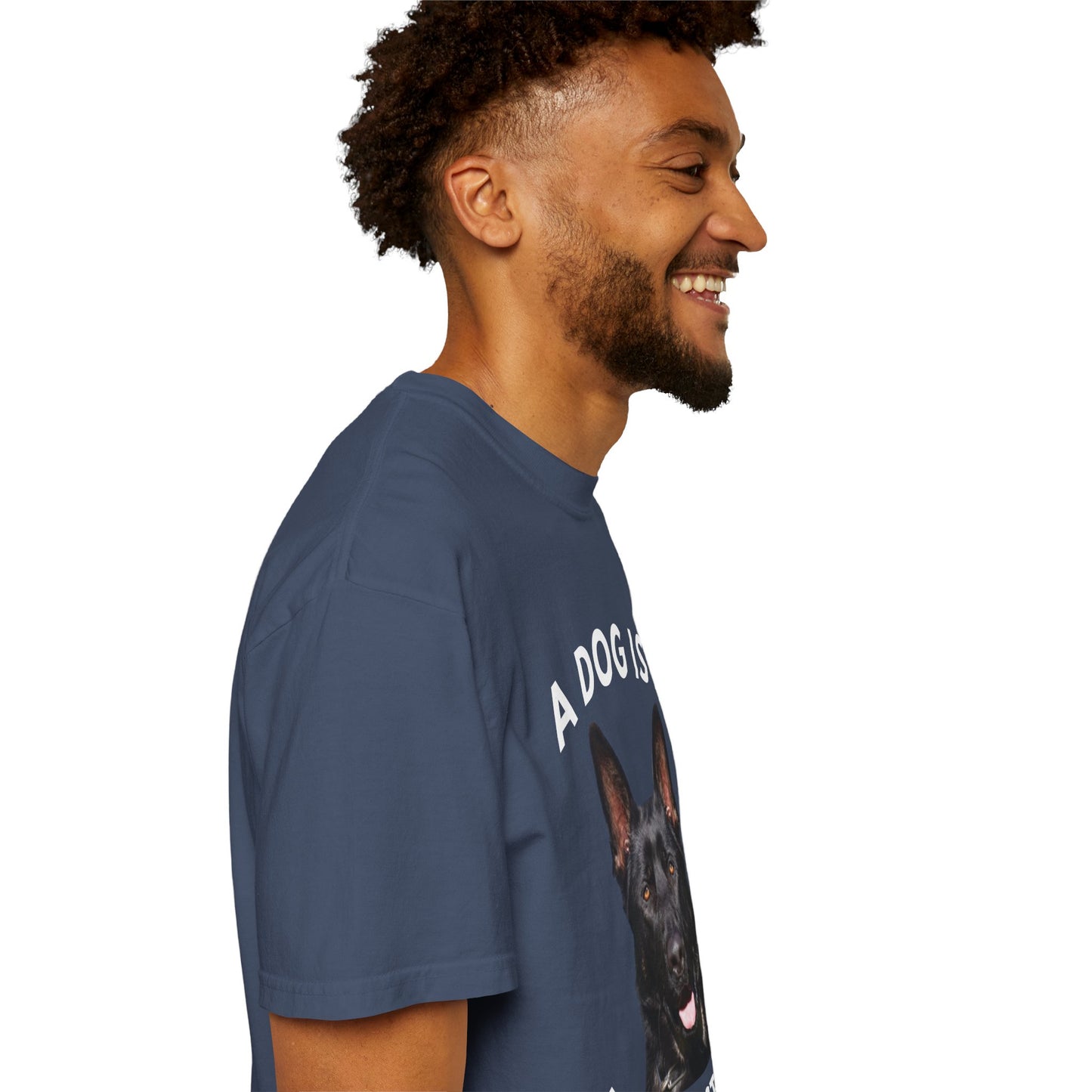 Unisex T-Shirt With Close Up Face of Giant German Shepherd and Quote A Dog Is A Man's Best Friend
