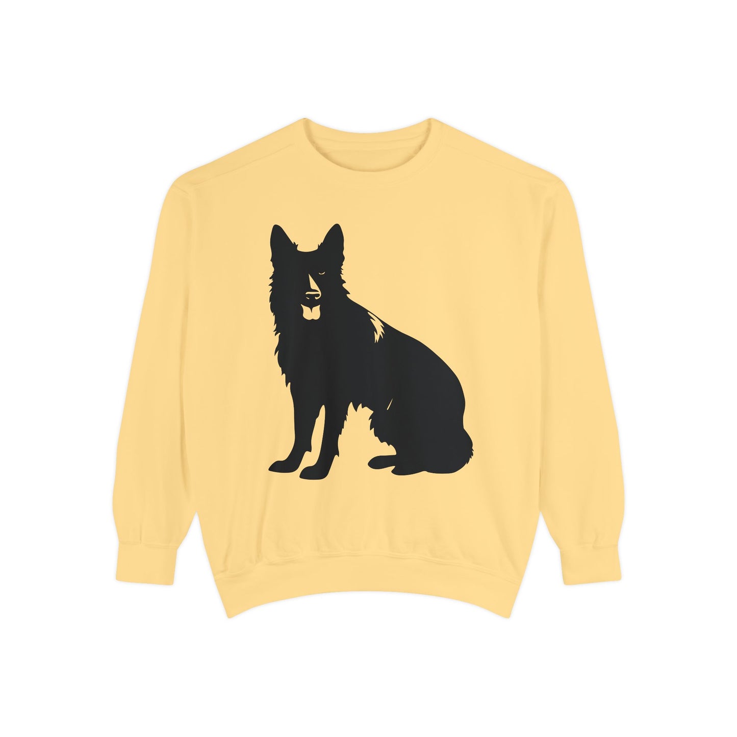 Unisex Dog Lover Sweatshirt With Graphic of Black German Shepherd With Hanging Tongue Sloppily Sitting