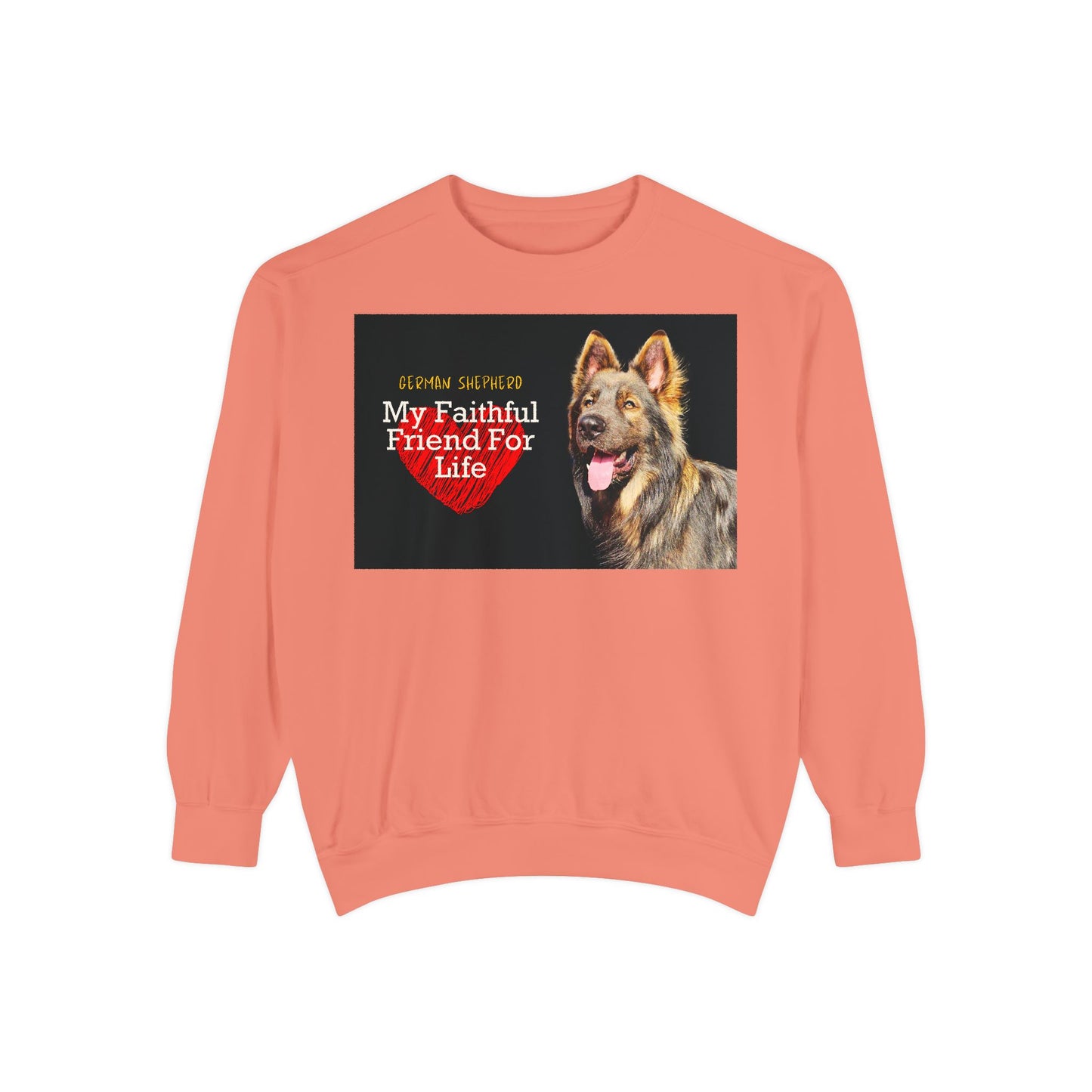 Unisex Dog Lover Sweatshirt With a Giant Old-Fashioned German Shepherd and Caption Faithful Friend on Top of Red Heart