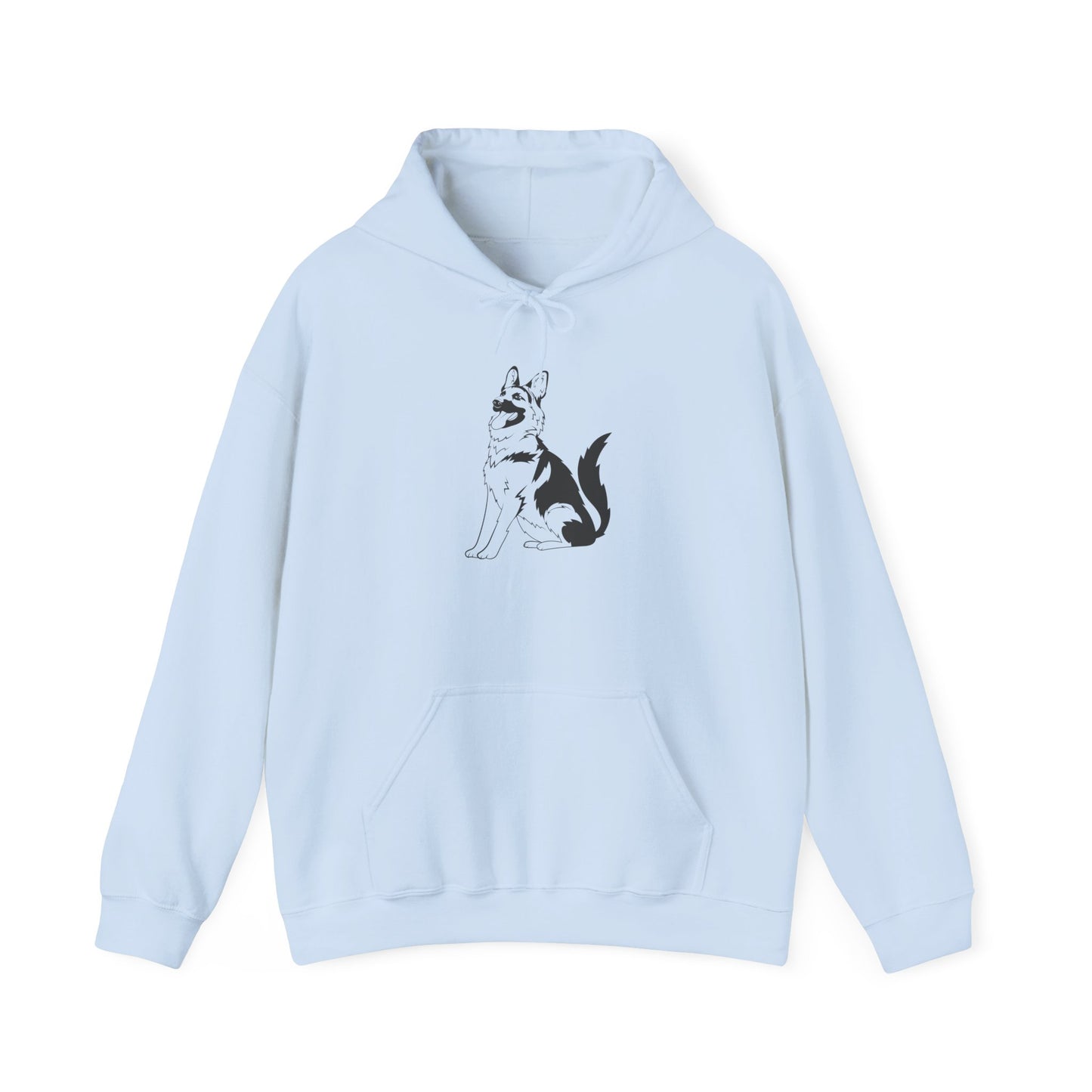 Unisex Dog Lover Hoodie With a Graphic of Black and Transparent German Shepherd Sloppily Sitting