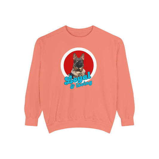 Unisex Dog Lover Sweatshirt With Close Up of German Shepherd and Caption Loyal & Loving