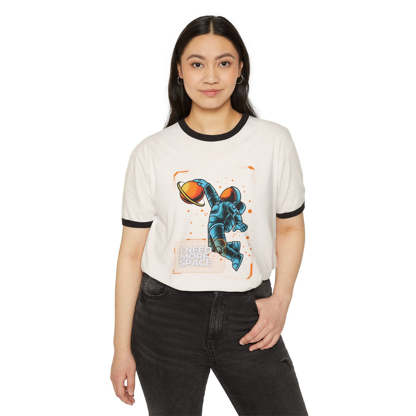 Retro Space Ringer T-Shirt - "I Need More Space", Unisex Graphic Tee, Vintage Style Shirt for Space Lovers, Cool Gift for Him/Her, Fun Everyday Wear