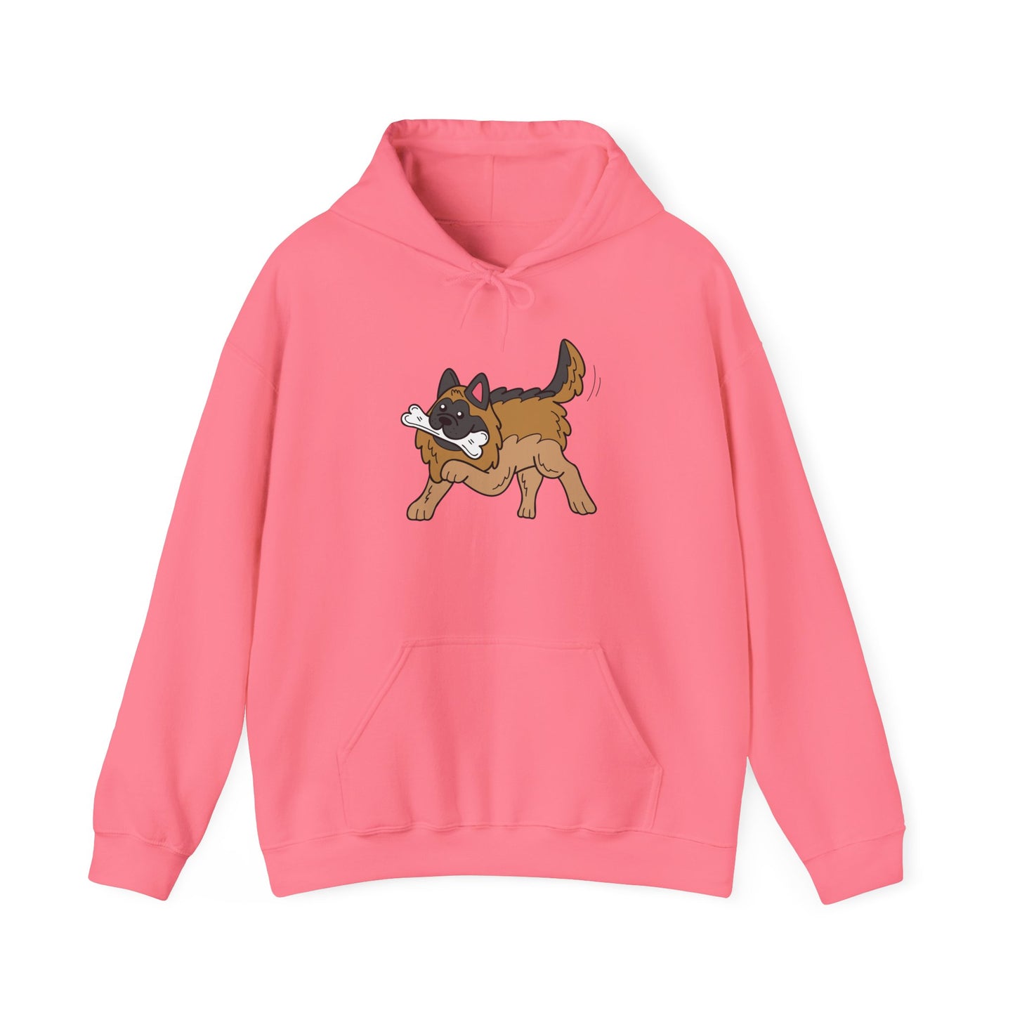 Unisex Dog Lover Hoodie With a Graphic of a German Shepherd Holding a White Bone in Mouth